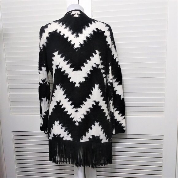 INC Black White Chevron Zig Zag Waterfall Cardigan - Picture 7 of 9